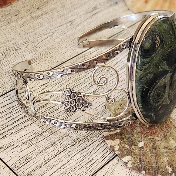 Crocodile Jasper Sterling Silver Cuff Bracelet - Untamed Southwestern Beauty - Picture 8 of 10